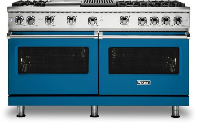 Viking® 5 Series 60" Alluvial Blue Pro Style Natural Gas Range with 12" Griddle and 12" Grill
