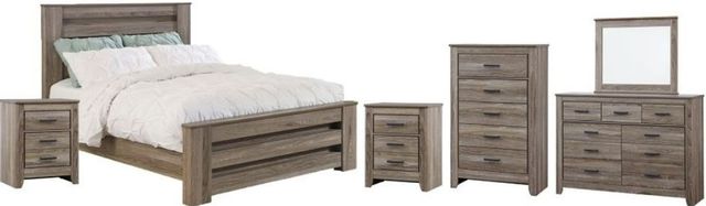 Signature Design by Ashley® Zelen 6-Piece Warm Gray Queen Panel Bed Set