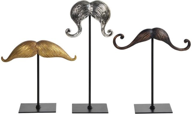 Renwil® Meyer Set of 3 Gold, Silver, and Copper Mustache Statues