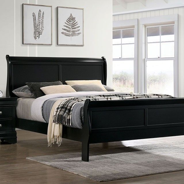 Louis Philippe III Black Queen Bed - Detroit Furniture Stores