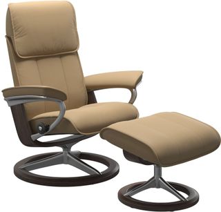 Stressless® by Ekornes® Admiral Medium All Leather Sand Chair with Footstool