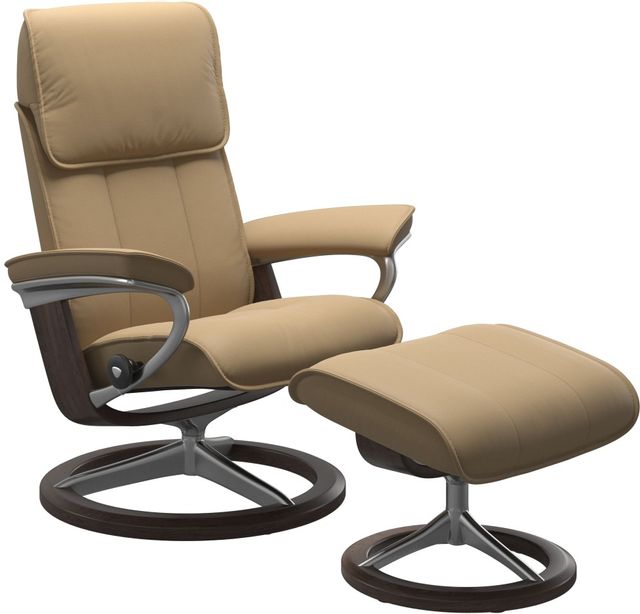 Stressless® by Ekornes® Admiral Medium All Leather Sand Chair with Footstool-0