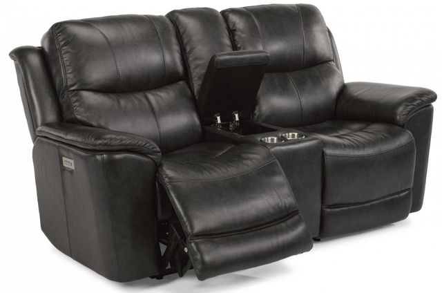 Flexsteel® Cade Leather Power Reclining Loveseat with Console and Power Headrests & Lumbar
