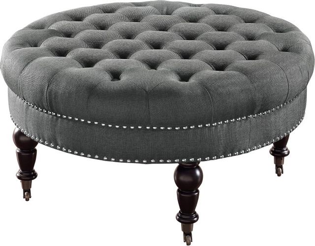 Linon Isabelle Charcoal Round Tufted Ottoman