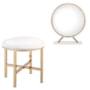ACME Furniture Midriaks Gold/White Vanity Mirror and Stool Set