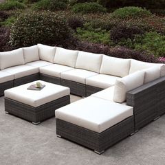 Furniture of America® Somani Light Gray Wicker/Ivory Cushion 2 Piece U Sectional & Ottoman