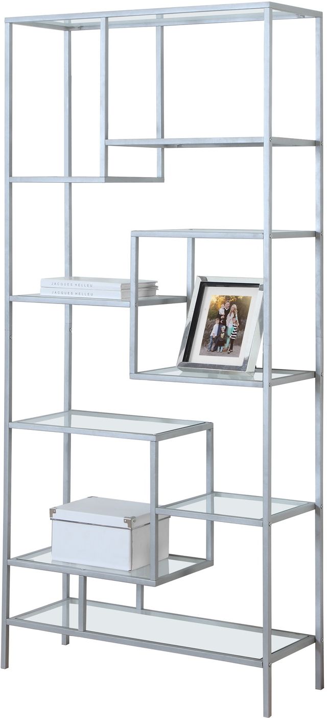Monarch Specialties Inc. 72" L Silver Metal with Tempered Glass Bookcase