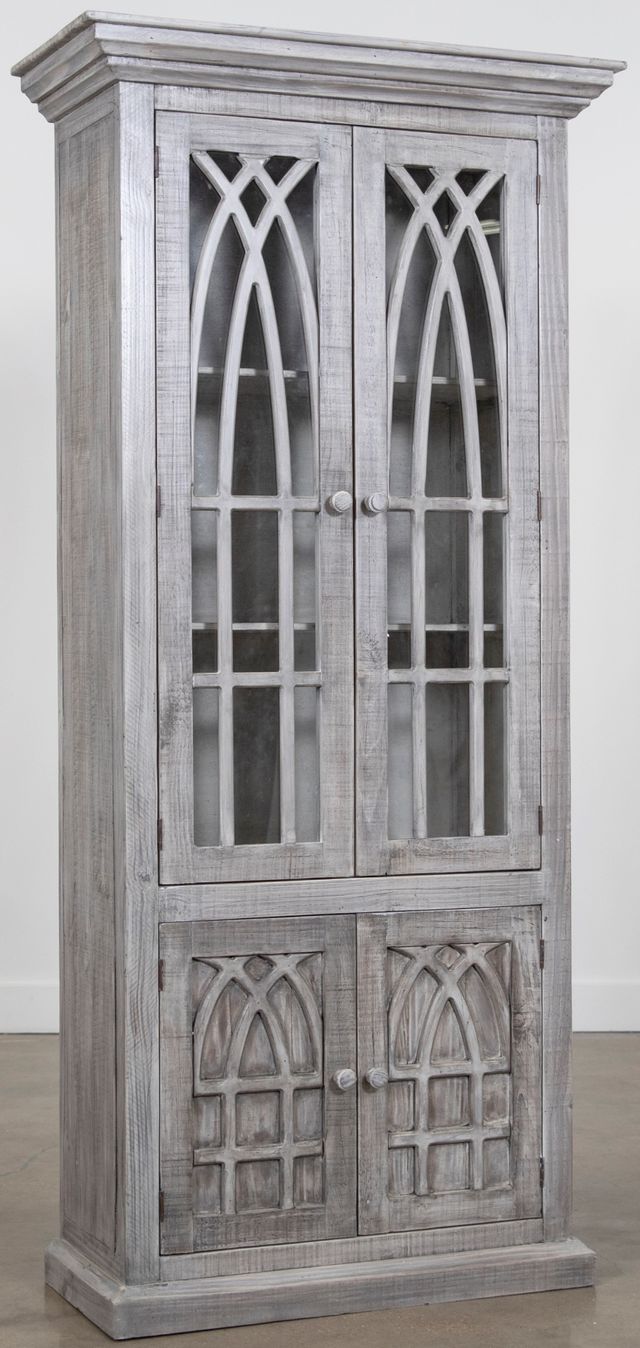 Vintage Furniture Gray Cathedral Vitrine Display Cabinet-0