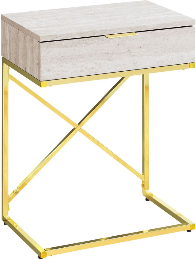 Monarch Specialties Inc. Beige Marble 24" Drawer Accent Table with Gold Metal Base