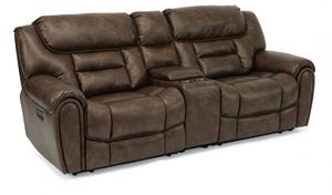 Flexsteel® Buster Walnut Power Reclining Loveseat with Console and Power Headrests