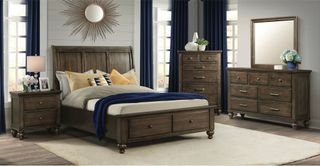 Elements International Chatham Gray Media Queen Bed with Footboard Storage 4 Piece Set