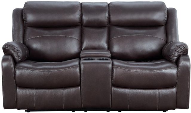 Homelegance® Yerba Dark Brown Double Reclining Lay Flat Loveseat with Center Console