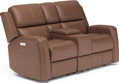 Flexsteel® Linden Russet Power Reclining Loveseat with Console and Power Headrests and Lumbar