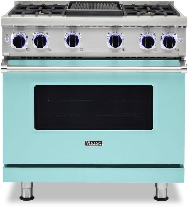 Viking® 7 Series 36" Bywater Blue Pro Style Liquid Propane Range with 12" Reversible Griddle