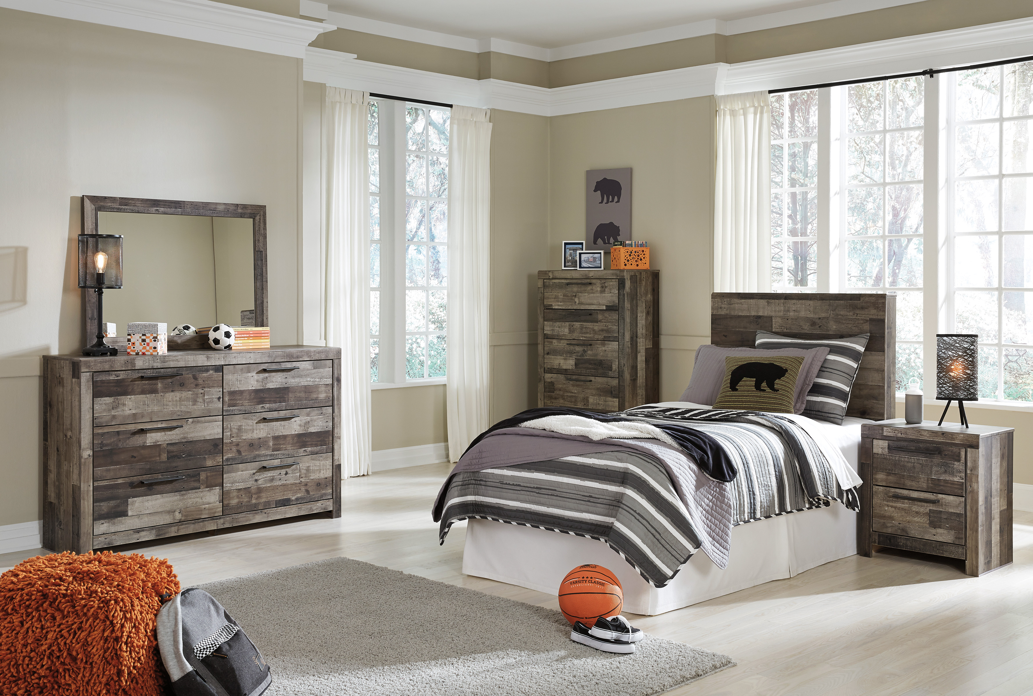 Benchcraft® Derekson Multi Gray Twin Panel Bed | Miskelly Furniture