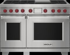 Wolf® 48" Stainless Steel Freestanding Dual Fuel Natural Gas Range and Infrared Griddle