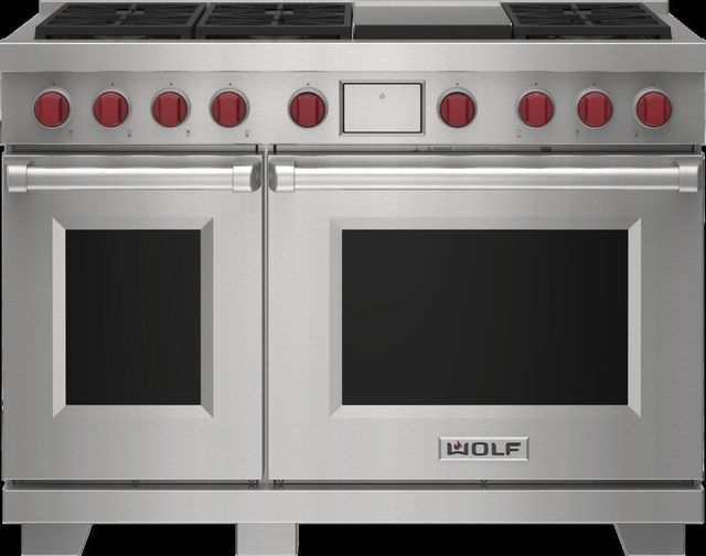 Wolf® 48" Stainless Steel Freestanding Dual Fuel Range and Infrared Griddle