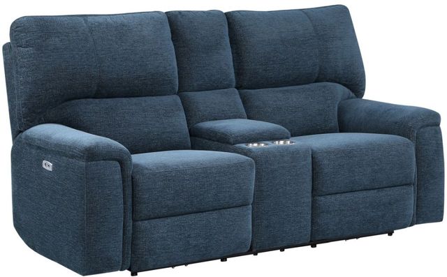 Mazin Furniture Dickinson Indigo Power Double Reclining Loveseat with Center Console and Power Headrests
