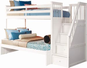 Hillsdale Furniture Schoolhouse White Twin/Full Stair Bunk Bed