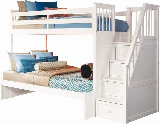 Hillsdale Furniture Schoolhouse White Twin/Full Stair Bunk Bed-0