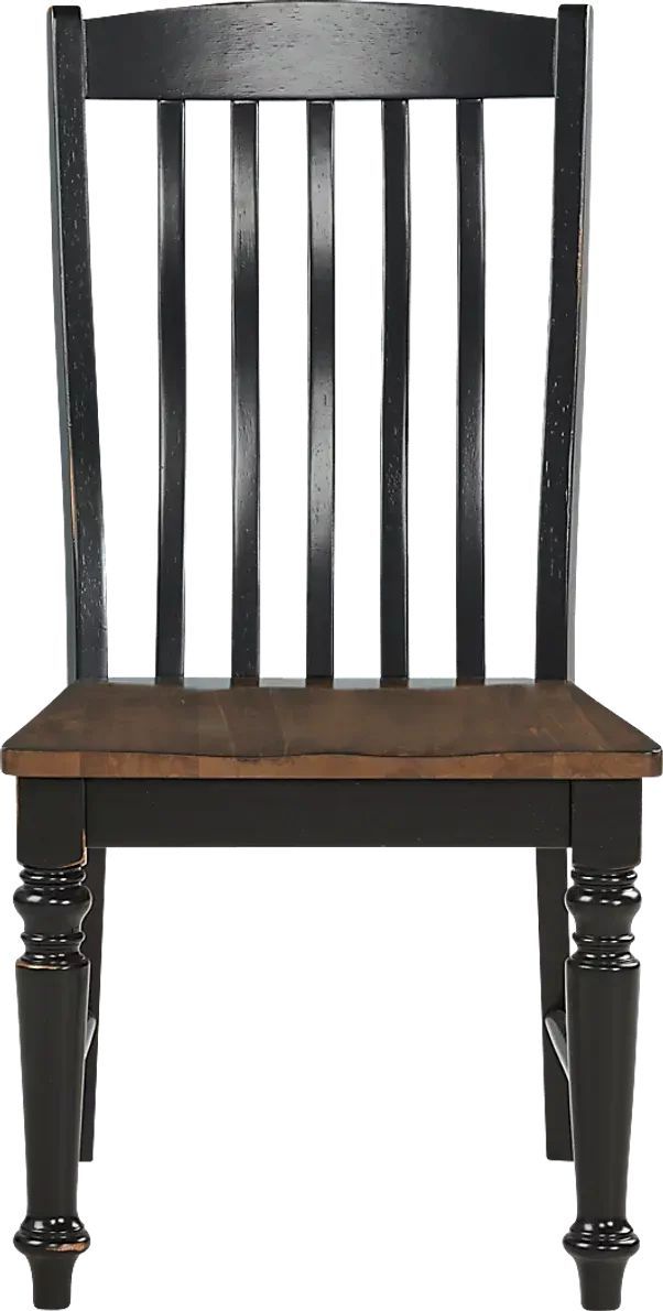 Twin Lakes Brown 84 in. Table and 4 Black Slat Back Chairs-3