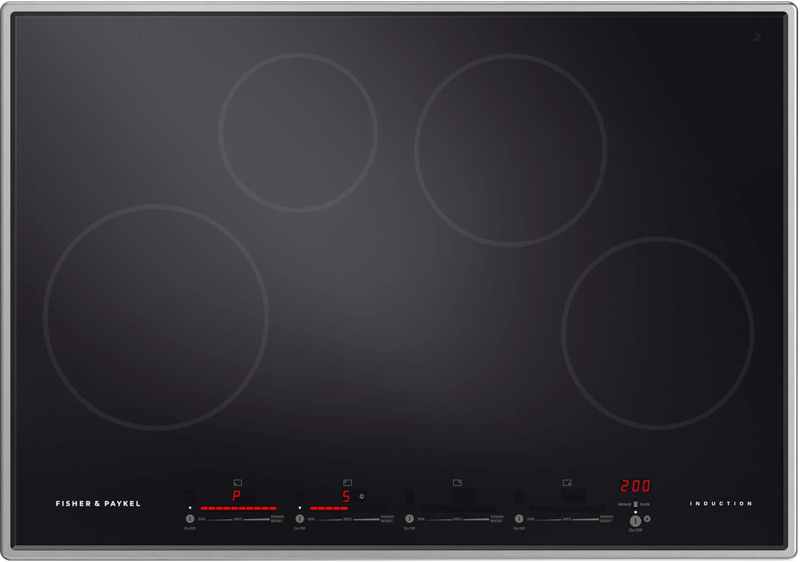 Fisher & Paykel Series 9 30" Stainless Steel Frame with Black Glass Induction Cooktop