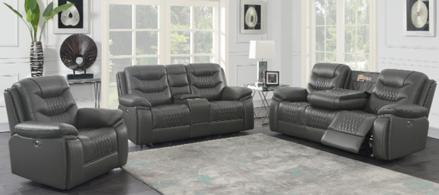 Coaster® Flamenco 3-Piece Charcoal Tufted Upholstered Power Living Room Set