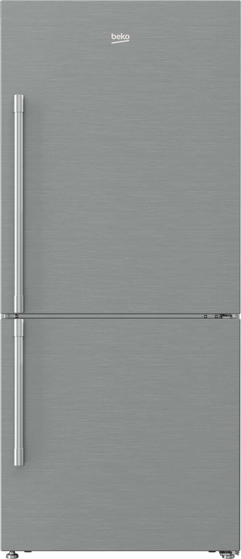 Front view of the Beko BFBF3018SS bottom freezer refrigerator