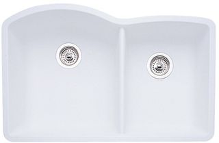 Blanco Diamond White 32" Silgranit Granite Composite Undermount Double Bowl Kitchen Sink with 60/40 Split