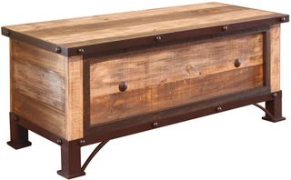 International Furniture Direct Antique Wood Storage Trunk