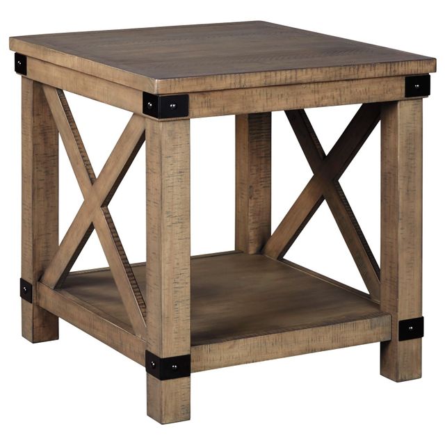 Signature Design by Ashley® Aldwin Gray Farmhouse Rectangular End Table with Metal Accents