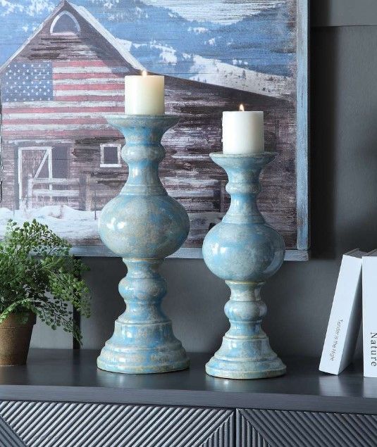 Crestview Collection Barrett Aqua Marbled & Glazed Candleholder-2