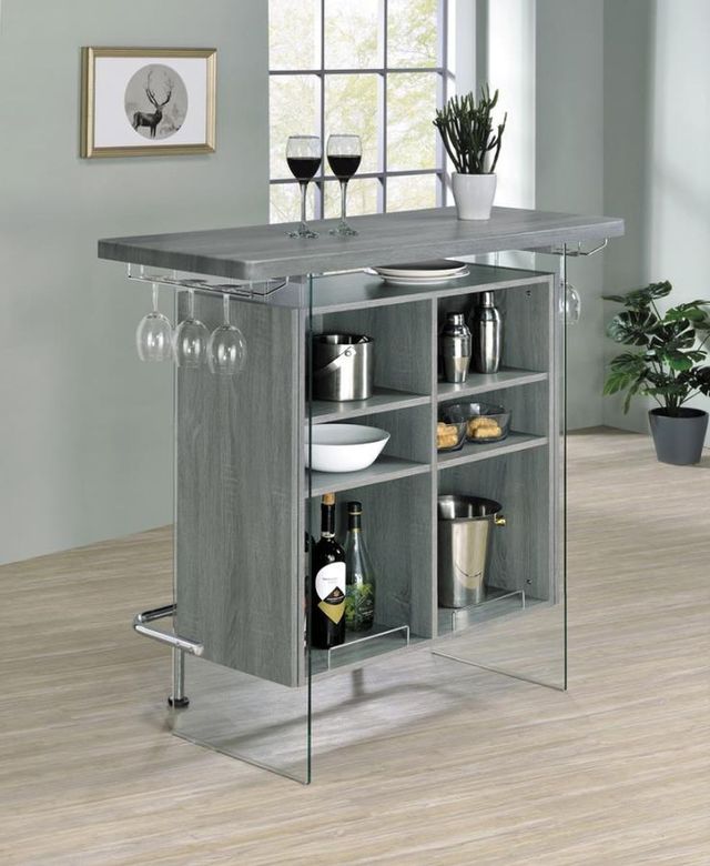 Coaster® Weathered Grey Bar Unit with Footrest and Glass Side Panels 6