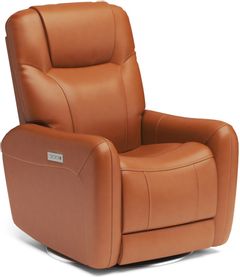 Flexsteel® Degree Dark Orange Swivel Power Recliner with Power Headrest and Lumbar