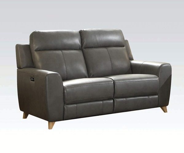 ACME Furniture Cayden Gray Leather-Aire Match Power Motion Loveseat