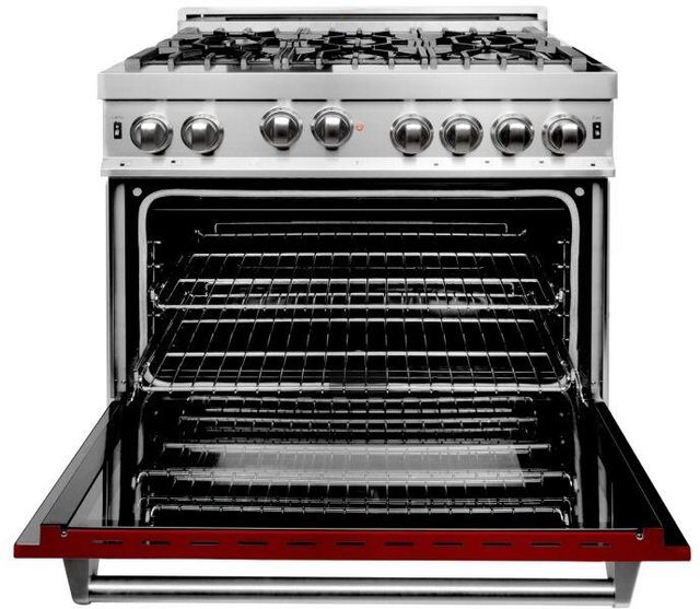 ZLINE 36" Stainless Steel/Red Gloss Pro Style Gas Range 2