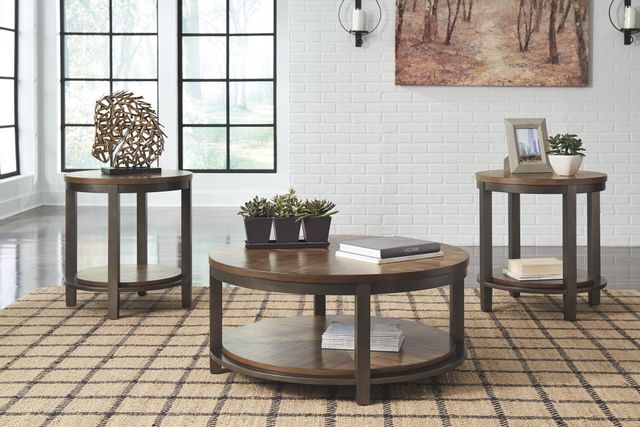 Signature Design by Ashley® Roybeck 3 Piece Light Brown/Bronze Occasional Table Set 1