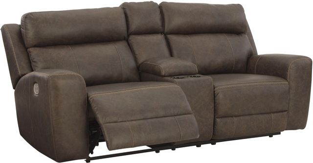 Signature Design by Ashley® Roman Umber Power Reclining Loveseat with Console 1