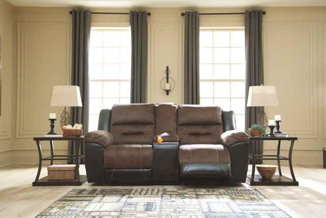 Signature Design by Ashley® Earhart Chestnut Double Reclining Loveseat with Console 8