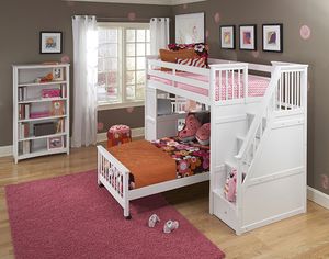 Hillsdale Furniture Schoolhouse White Twin/Full Loft Bunk Bed with Desk End 
