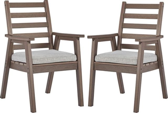 Signature Design by Ashley® Emmeline 2-Piece Brown Outdoor Dining Arm Chair with Cushion Set 0