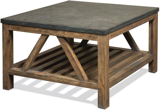 Riverside Furniture Weatherford Bluestone Bunching Coffee Table with Reclaimed Natural Pine Base-2