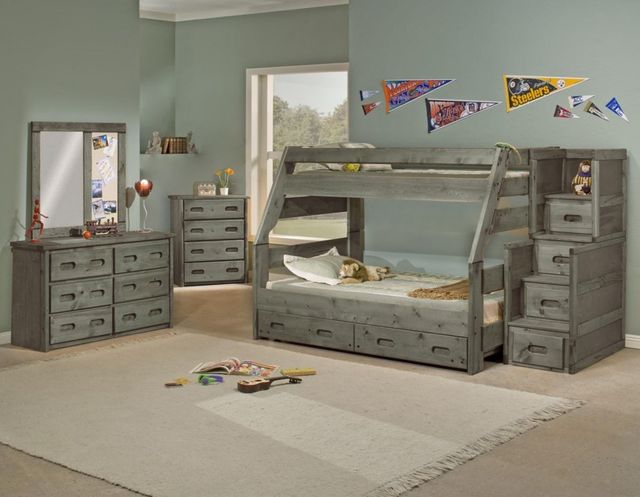 Trendwood Inc. Bunkhouse High Sierra Driftwood Twin/Full Bunk Bed with Trundle and Trundle Mattress-2