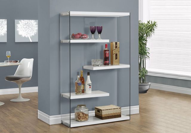Monarch Specialties Inc. White 60" Tempered Glass Bookcase 5