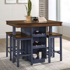 Furniture of America® Azurine 5-Piece Antique Dark Oak and Muted Blue Counter Height Table Set