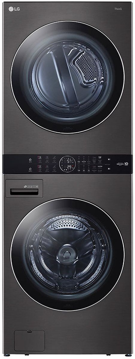 LG WashTower™ 4.5 Cu. Ft. Washer, 7.4 Cu. Ft. Gas Dryer Black Steel Stack Laundry