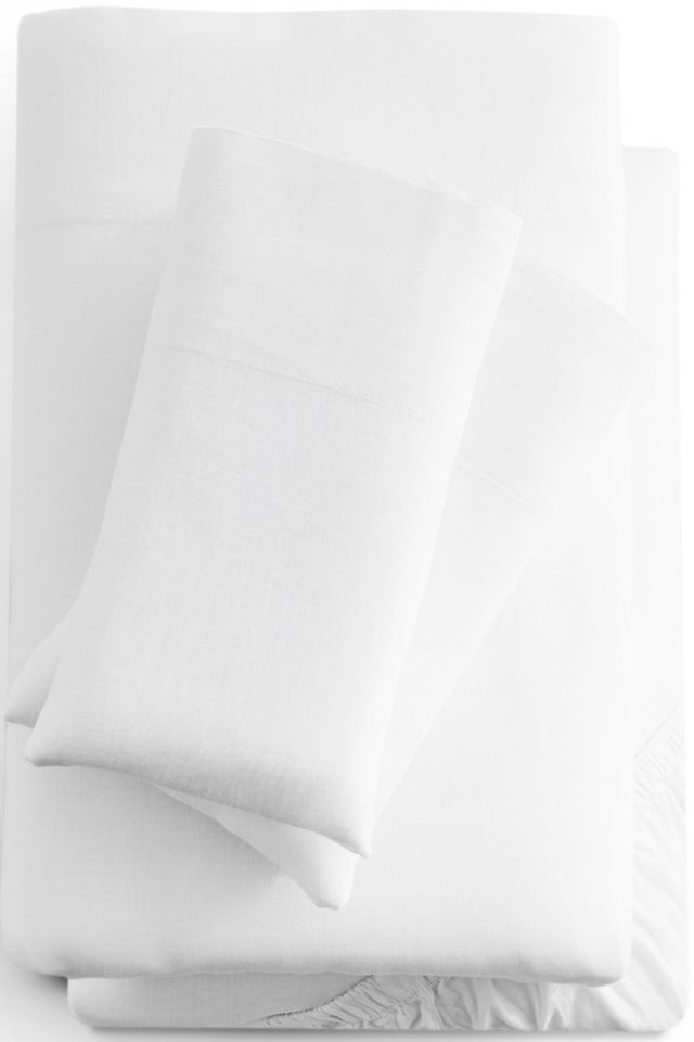Malouf® Linen-Weave Cotton White Queen Pillowcases 0
