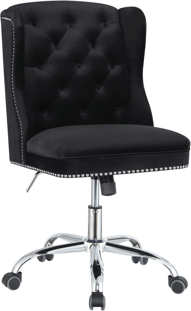 Black Velvet Upholstered Office Chair with Chrome Base and Nailhead Trim 801995 