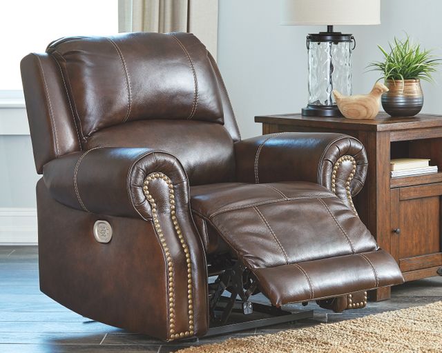 Signature Design by Ashley® Buncrana Chocolate Leather Power Recliner with Adjustable Headrest-2