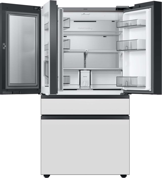 Samsung Bespoke 23 Cu. Ft. Custom Panel Ready/White Glass French Door Refrigerator with Family Hub™ 5